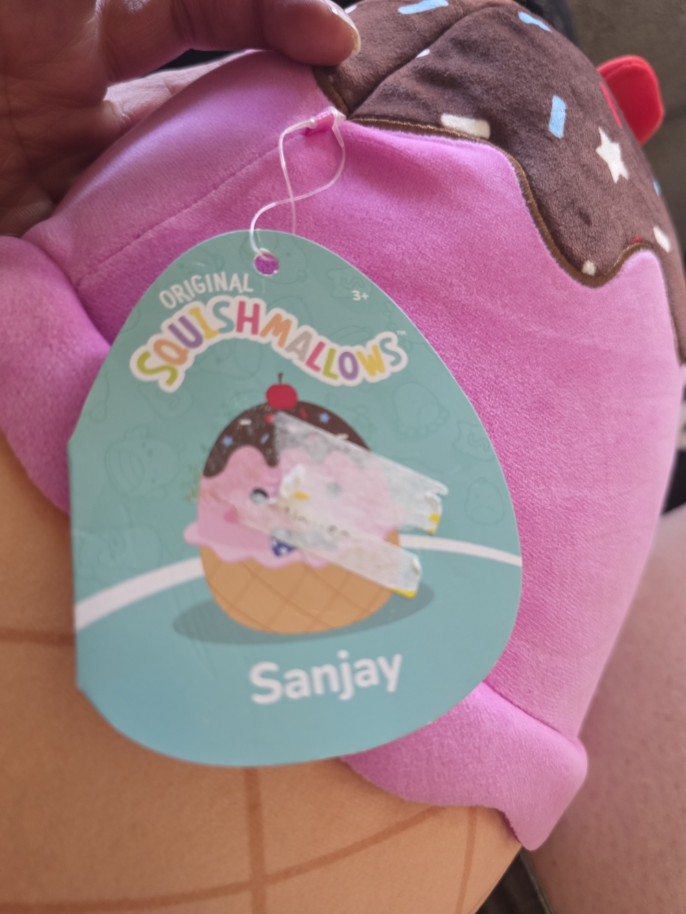 Squishmallows Pink Ice Cream Cone Plush with Brown Chocolate Top and Sprinkles